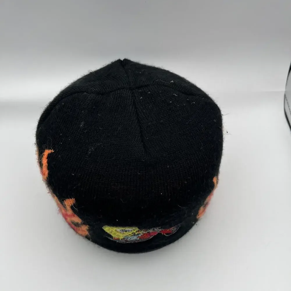 Vintage Nickelodeon SpongeBob Beanie Boys One Size Black Flames Motorcycle 2004